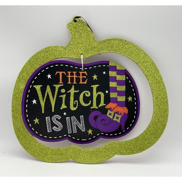 Halloween Witch Decor Set: Glitter Pumpkin Sign Hat & Boot - Picture 2 of 11